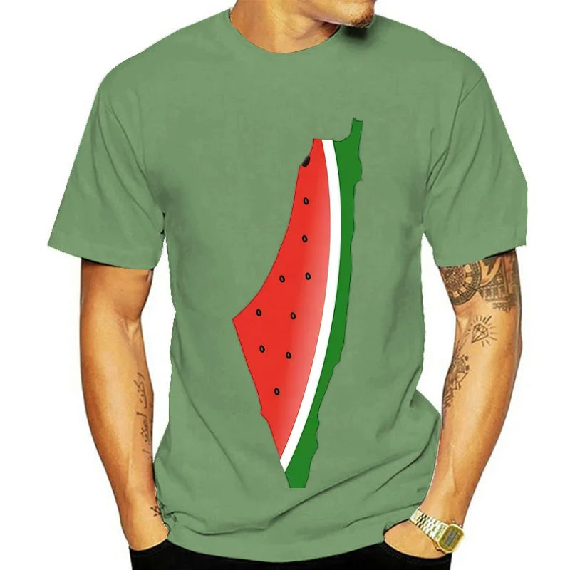 Palästina Wassermelonen Print T-Shirt, Baumwolle, Unisex