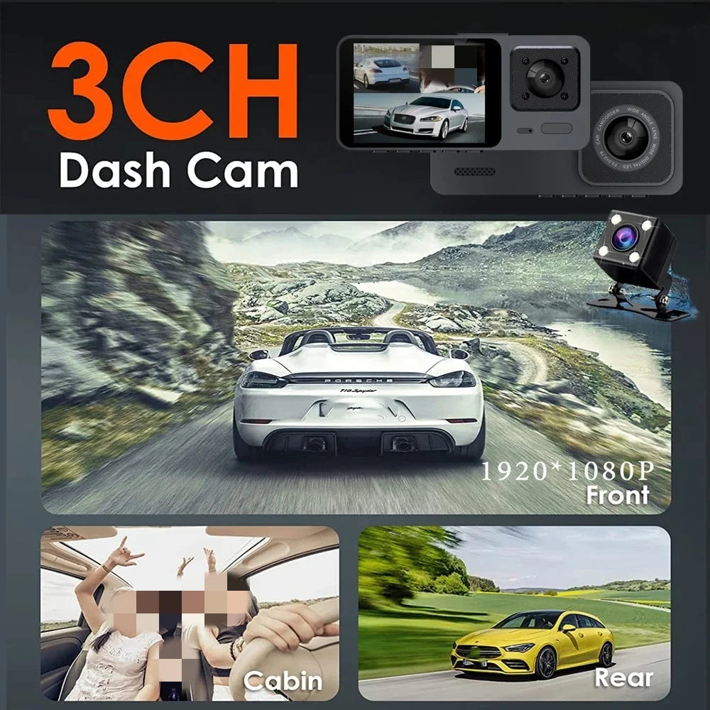 Auto DVR Dash Cam 3 Weg Wifi 3CH HD 1080P 3 Objektiv Fahrzeug Innen Kamera