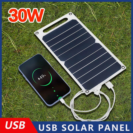 Outdoor Waterproof Solar Panel 30W USB Portable Power Bank for Hiking Camping Mobile Phone Charging Bank 6.8V
