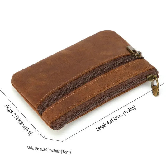 Vintage Crazy Horse Leather Men's Coin Purse Genuine Leather Zipper Coin Wallet Retro Key Holder Small Money Bag