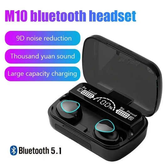 2024 TWS M10 Wireless Bluetooth Headset 5.3 Kopfhörer Bluetooth Kopfhörer mit Mikrofon Ohrhörer 3200 mAh Ladegerät Box LED Display Fone