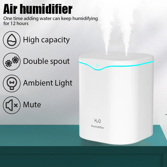 2000ML USB Air Humidifier Double Spray Port Essential Oil Aromatherapy Humifier Cool Mist Maker Fogger Purify for Home Office